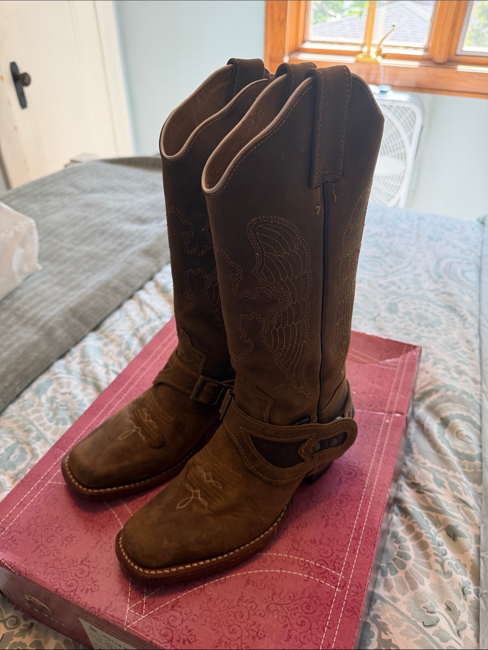 Women's Brown Suede Western Heeled Reyme Cowboy Boots